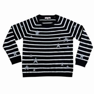 Philosophy By Republic Women Pullover Sweater Black Cashmere Striped Stars XL
